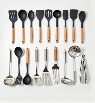 Fezier - Set 35 Utensili Cucina Silicone Acciaio Inox Resistenti al Calore