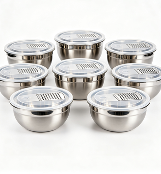 Fezier - Set 8 Ciotole Inox Umite Chef con Coperchi Ermetici e Grattugie